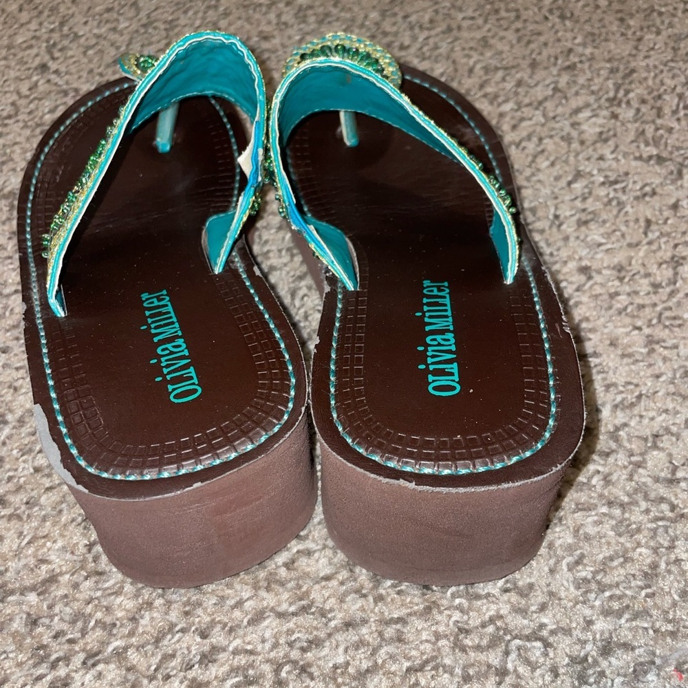 Olivia Miller Teal and Brown Embellished Sandals - Picture 2 of 4